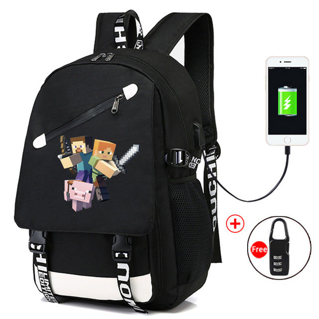 Minecraft Rucksack Tasche Schul Tornister mit USB Ladefunktion kaufen